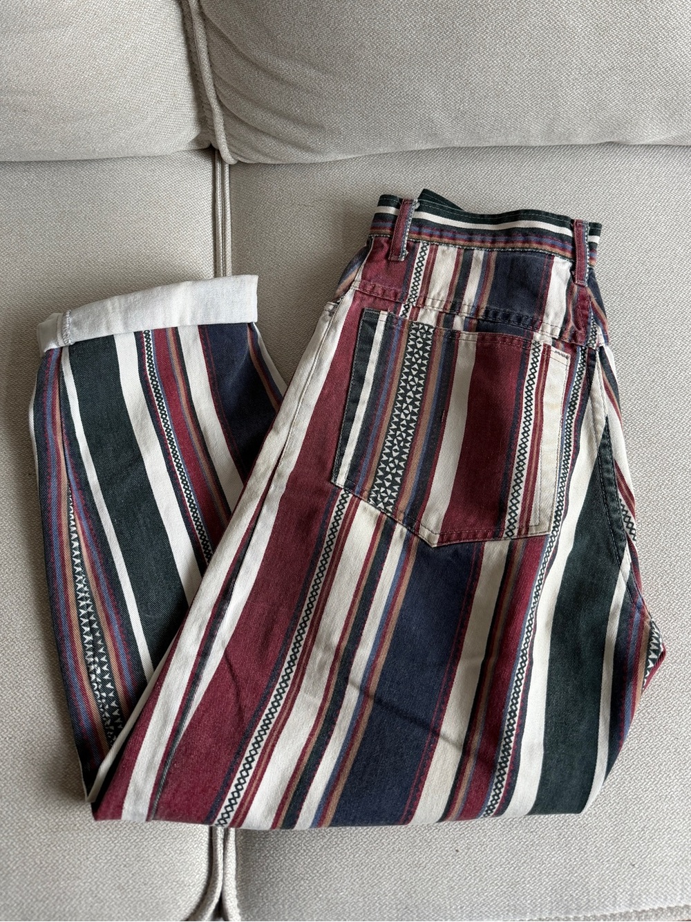 Women’s Vintage Striped Cotton Pants - Burgundy, Navy & White